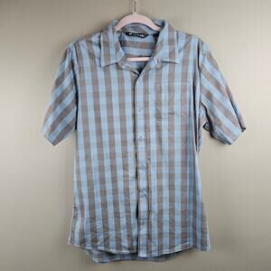 Travis Mathew Shirt Mens XL Blue Buffalo Plaid Short Sleeve Performance Stretch